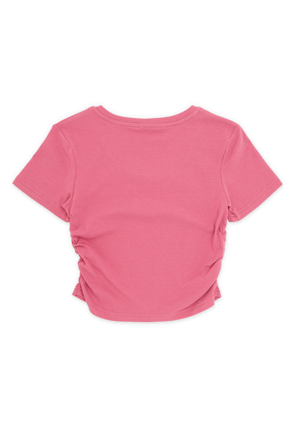 Side Ruched Casual Top- Pink