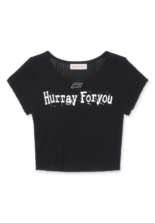 Hurray For You Two Pin Knit Top- Black