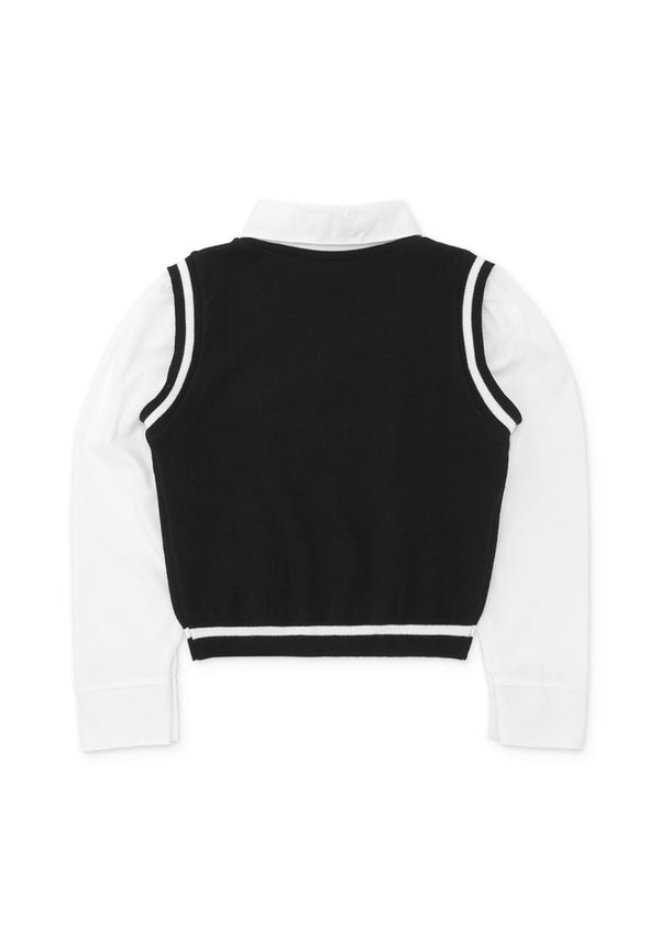 Attached 2 Piece Long Sleeve Knit Top- Black