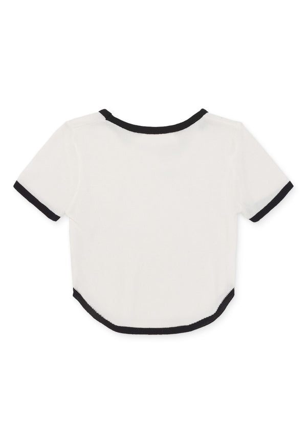 Contrast Details Knit Top- White