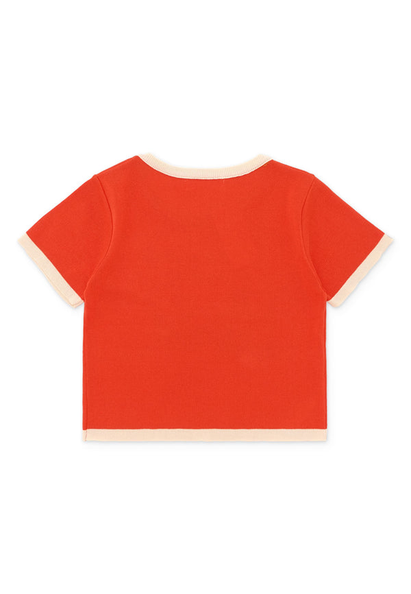 Graphic Printed Contrast Sleeve Knit Top - Orange