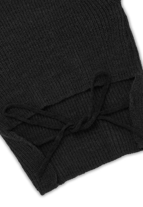 Square Neck Knit Top- Black