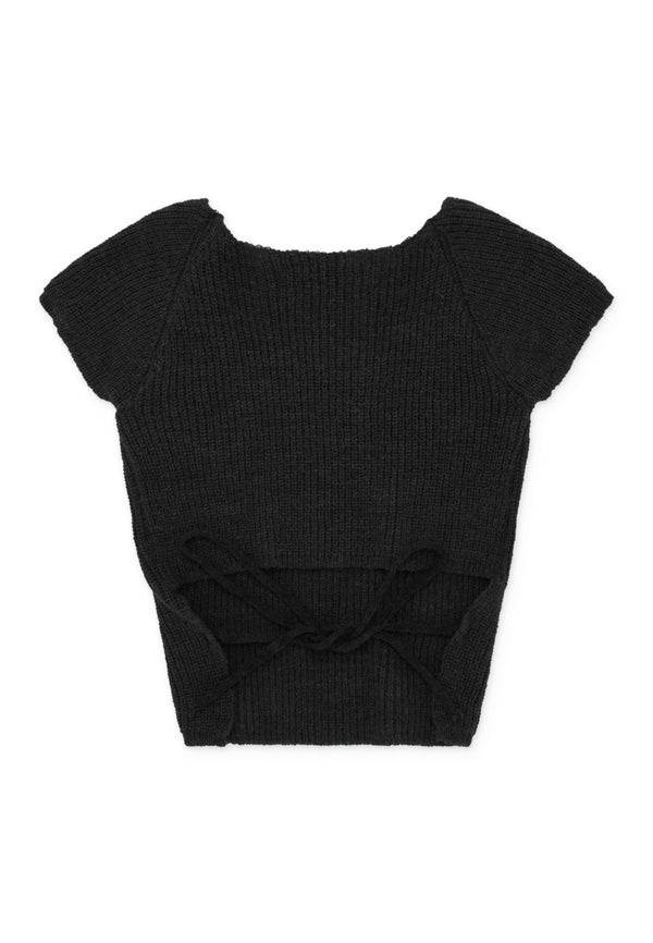 Square Neck Knit Top- Black