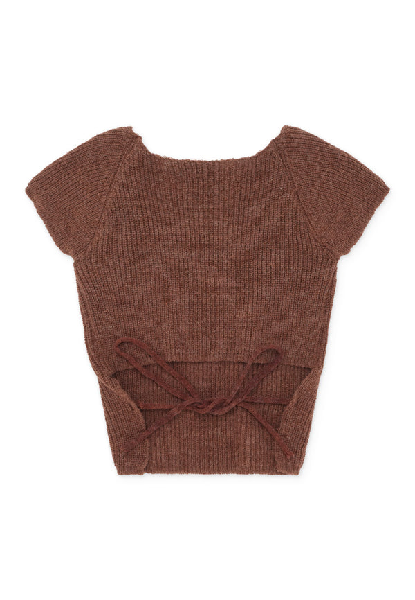 Square Neck Knit Top- Brown