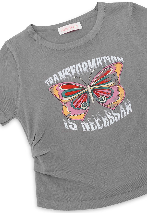 Butterfly Graphic Top - Grey