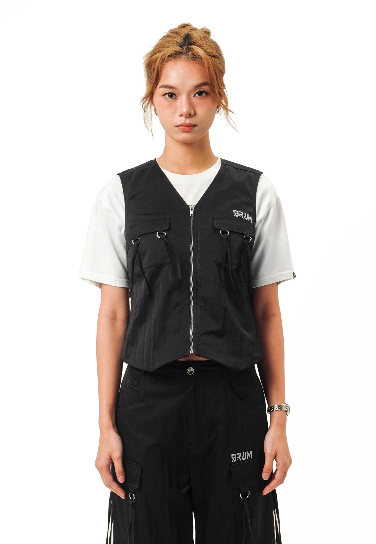 DRUM SELECT Women Full Zip Vest Top- Black
