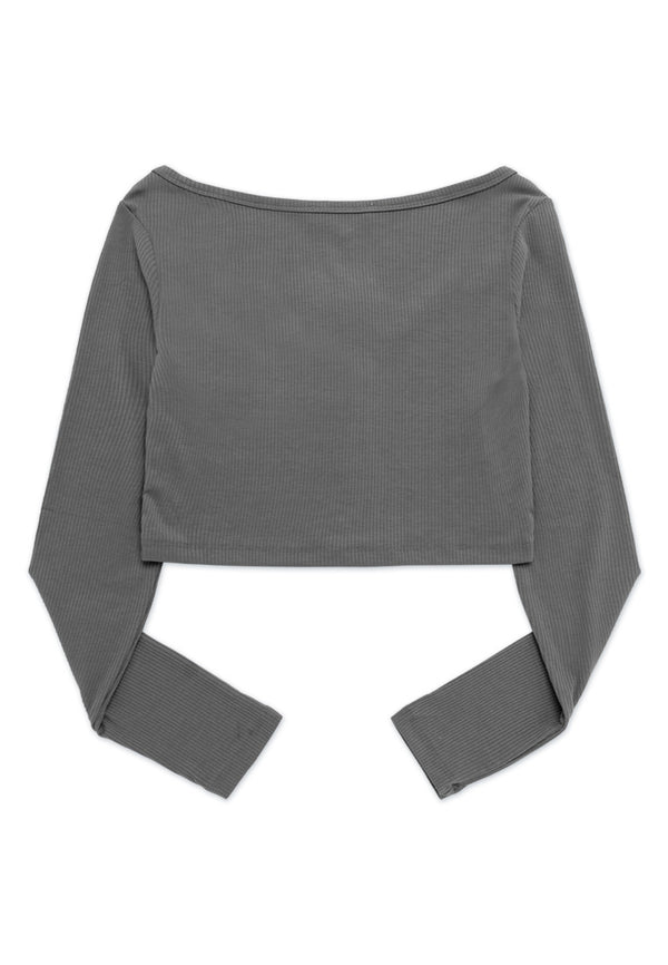 2 Piece Drop Shoulder Knitted Cardigan Top- Grey
