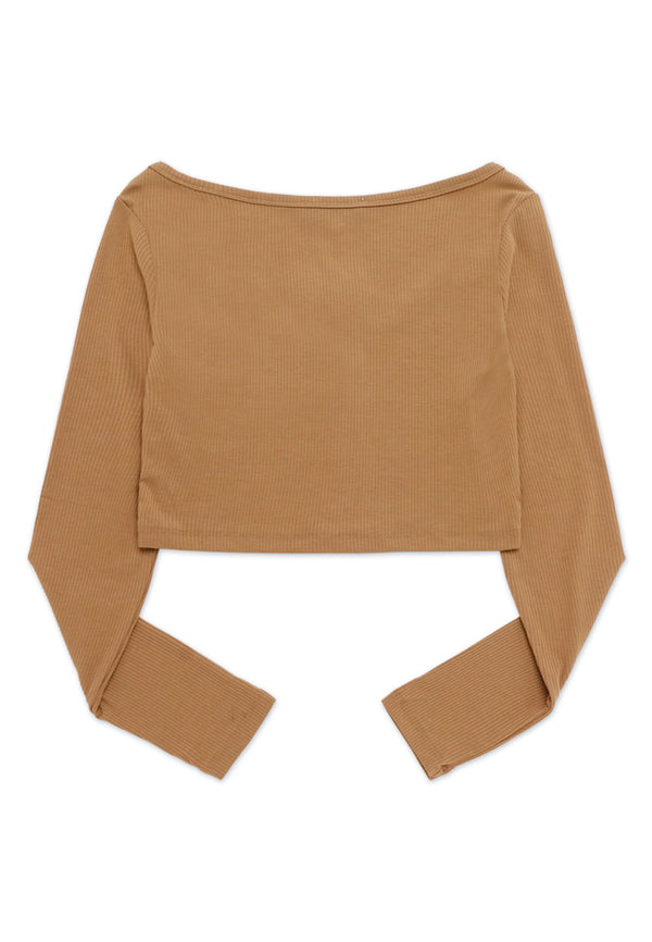 2 Piece Drop Shoulder Knitted Cardigan Top- Khaki