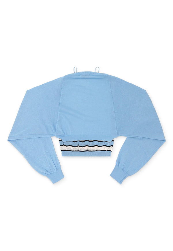 Twin Set Crop Cardigan Halter Knit Top- Blue