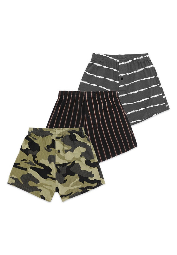 DRUM Graphic Printed Cotton Boxers- Camo (3 Pack)