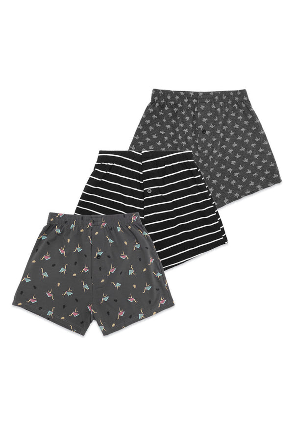 DRUM Graphic Printed Cotton Boxers- Palm (3 Pack)
